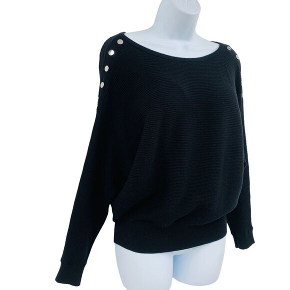 Carmen Marco Valvo Ribbed Dolman Sleeve Silver Hardware Pullover Sweater - Picture 3 of 13